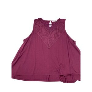 WallFlower Tank Top Lace Keyhole Sleeveless Blouse Maroon Woman's Plus‎ size 3X